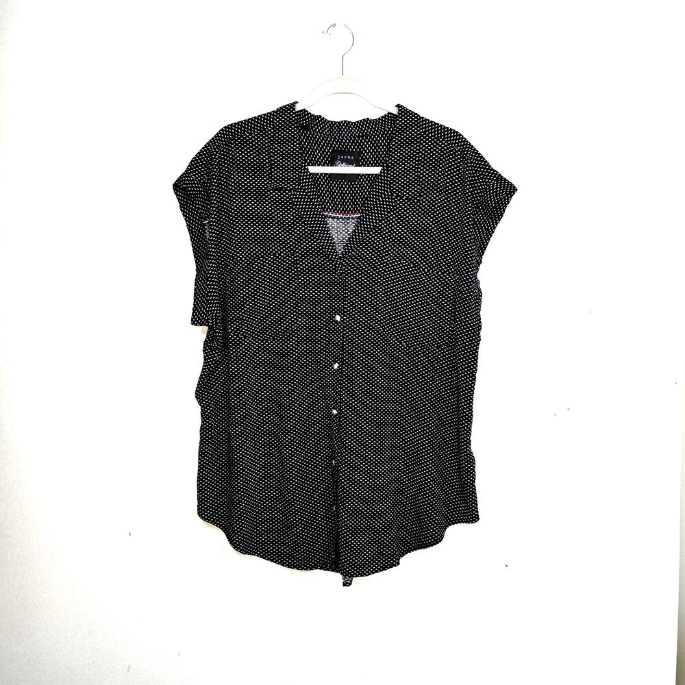 JACHS Girlfriend Womens Button Up Black And Ivory Print V Neck Blouse. Size XXL